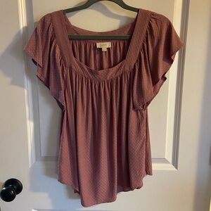 LOFT Mauve Smocked Flutter Sleeve Top